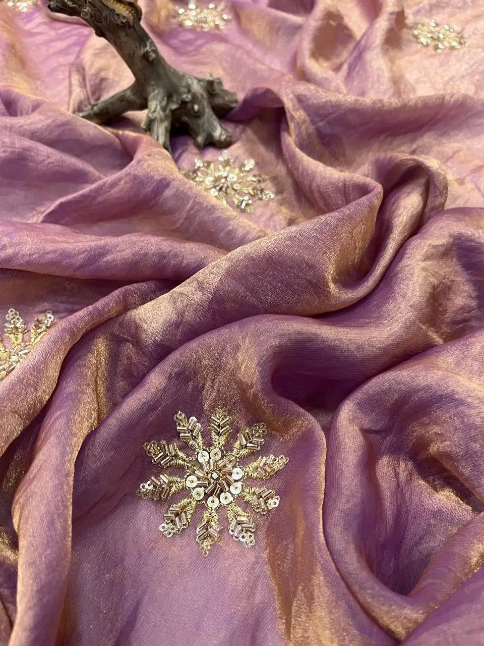 Hand Embroidered Satin Silk Saree