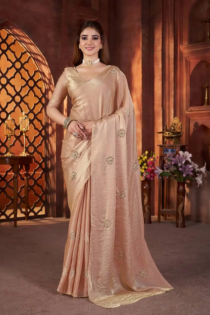 Hand Embroidered Satin Silk Saree