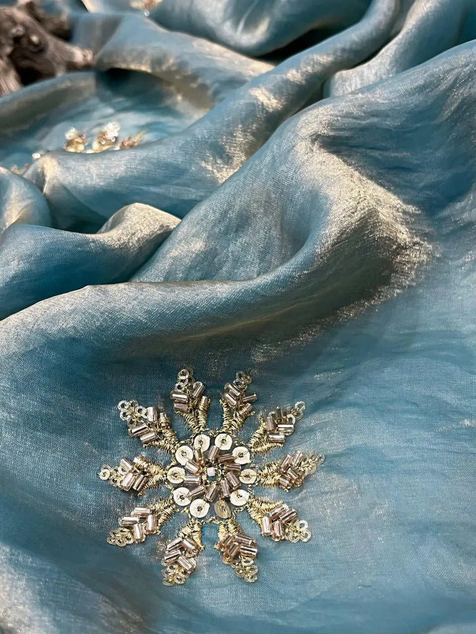 Hand Embroidered Satin Silk Saree