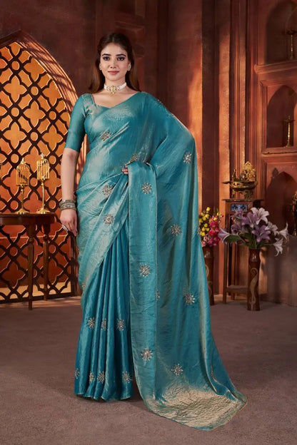 Hand Embroidered Satin Silk Saree