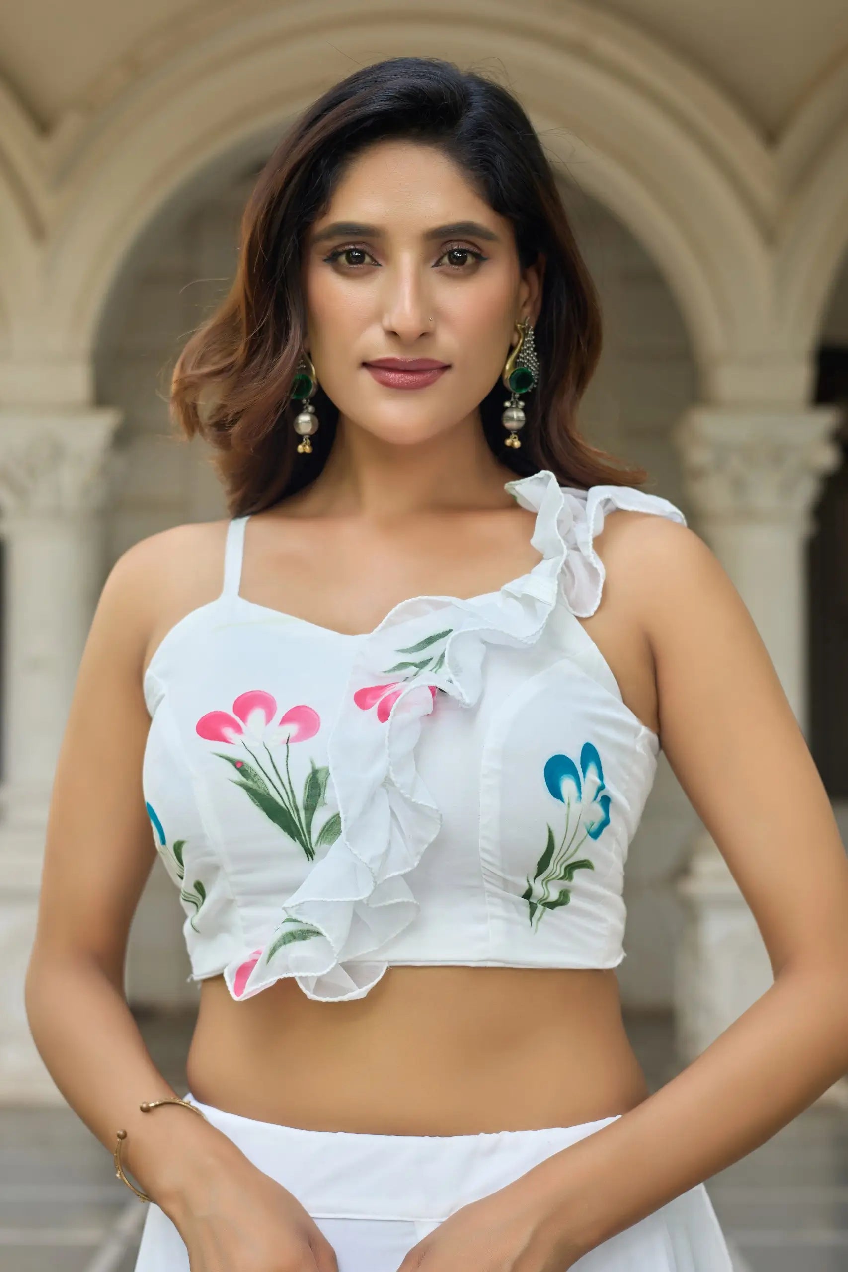 Hand Painted Floral Georgette Lehenga Set for Festive and Party Wear