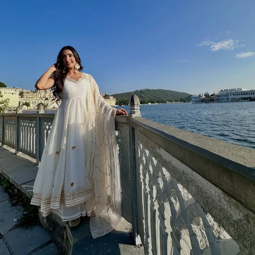 Handcrafted Chiffon Anarkali Palazzo Set with Dupatta