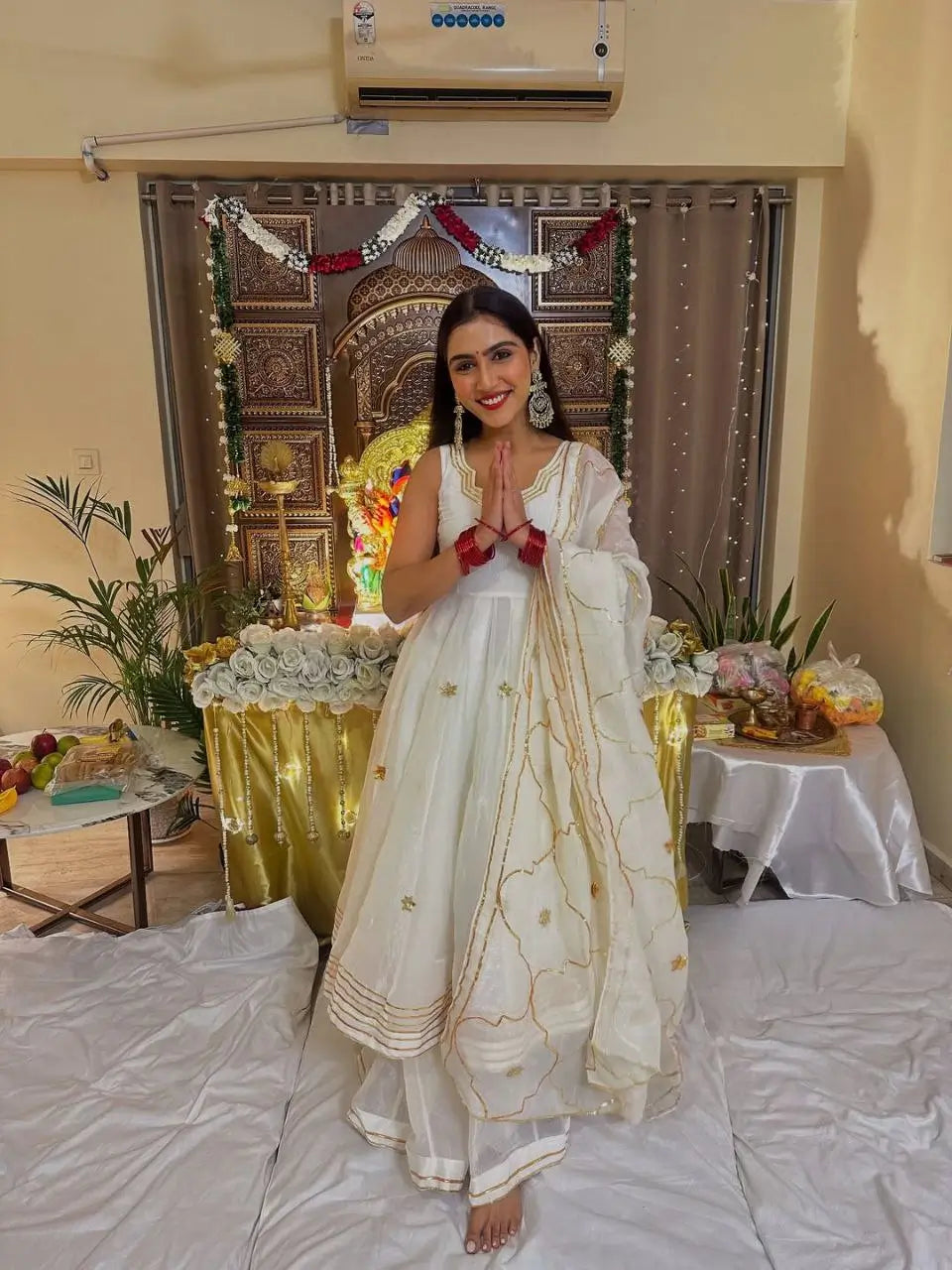 Handcrafted Chiffon Anarkali Palazzo Set with Dupatta