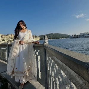 Handcrafted Chiffon Anarkali Palazzo Set with Dupatta