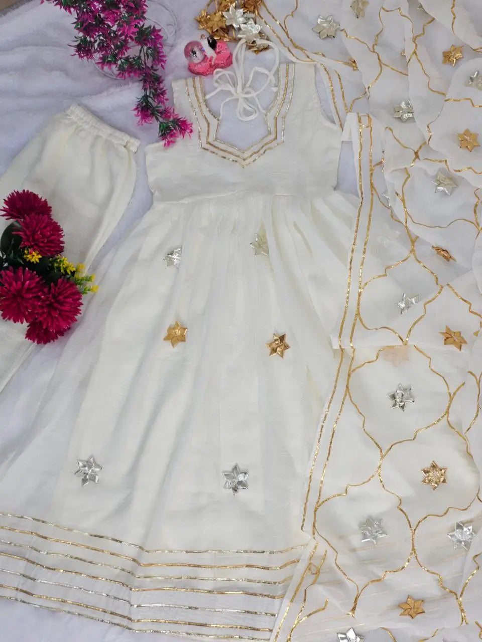 Handcrafted Chiffon Anarkali Palazzo Set with Dupatta