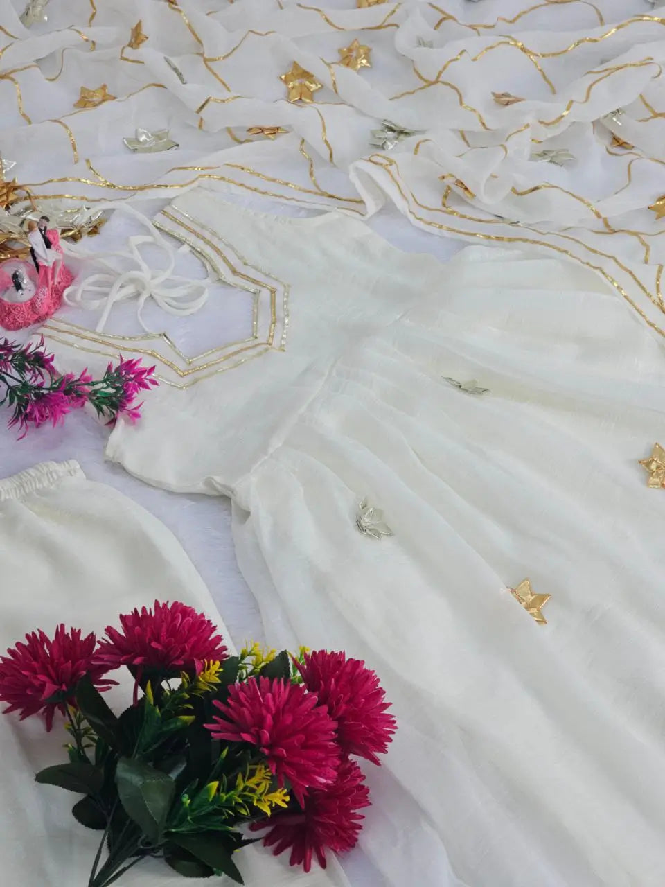 Handcrafted Chiffon Anarkali Palazzo Set with Dupatta