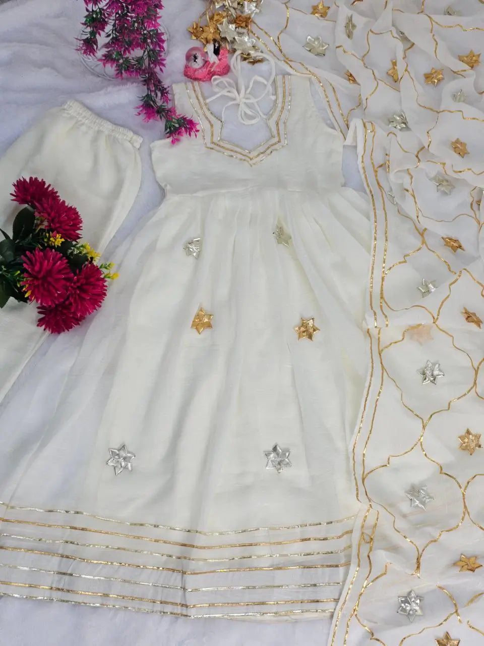 Handcrafted Chiffon Anarkali Palazzo Set with Dupatta