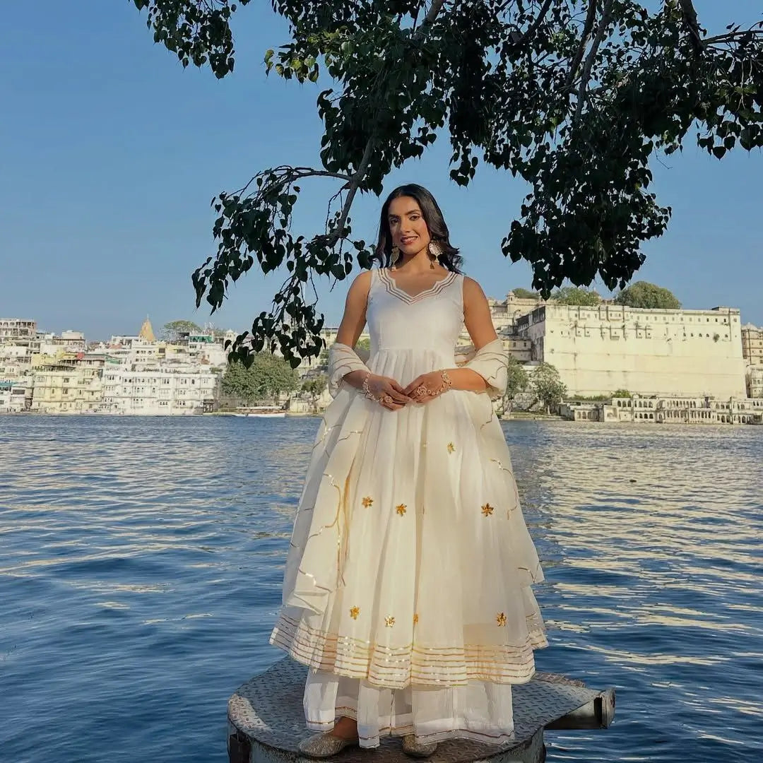 Handcrafted Chiffon Anarkali Palazzo Set with Dupatta