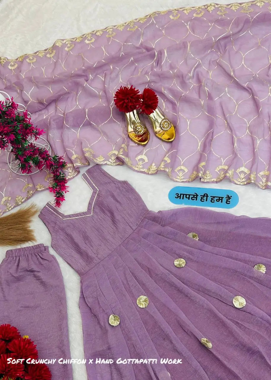 Handcrafted Chiffon Anarkali Palazzo Set with Gotta Patti Dupatta