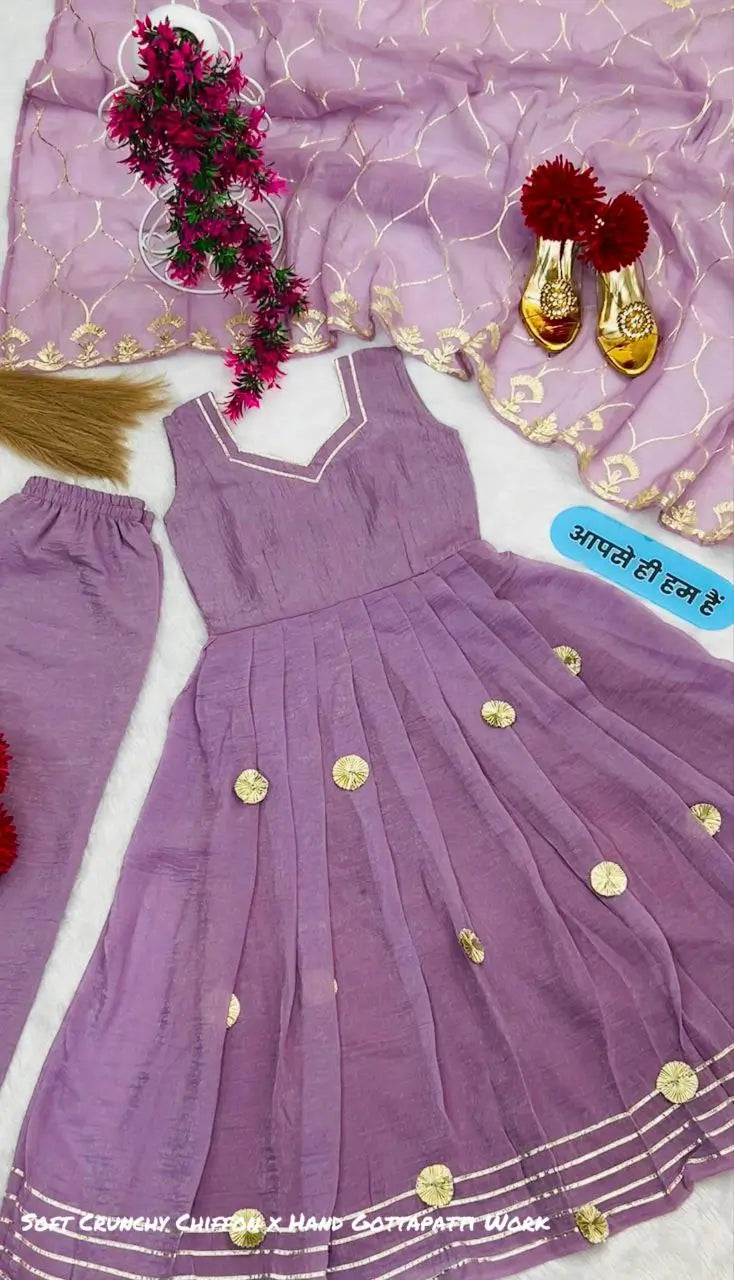 Handcrafted Chiffon Anarkali Palazzo Set with Gotta Patti Dupatta