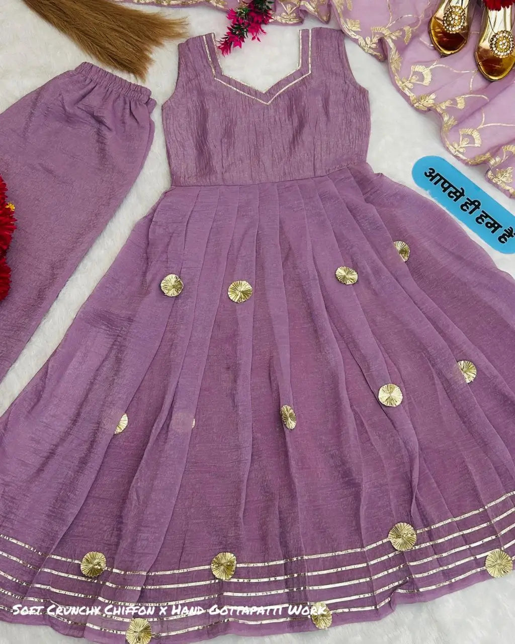 Handcrafted Chiffon Anarkali Palazzo Set with Gotta Patti Dupatta