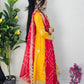 Handcrafted Chinon Anarkali Palazzo Set with Bandhani Dupatta