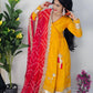 Handcrafted Chinon Anarkali Palazzo Set with Bandhani Dupatta