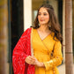 Handcrafted Chinon Anarkali Palazzo Set with Bandhani Dupatta