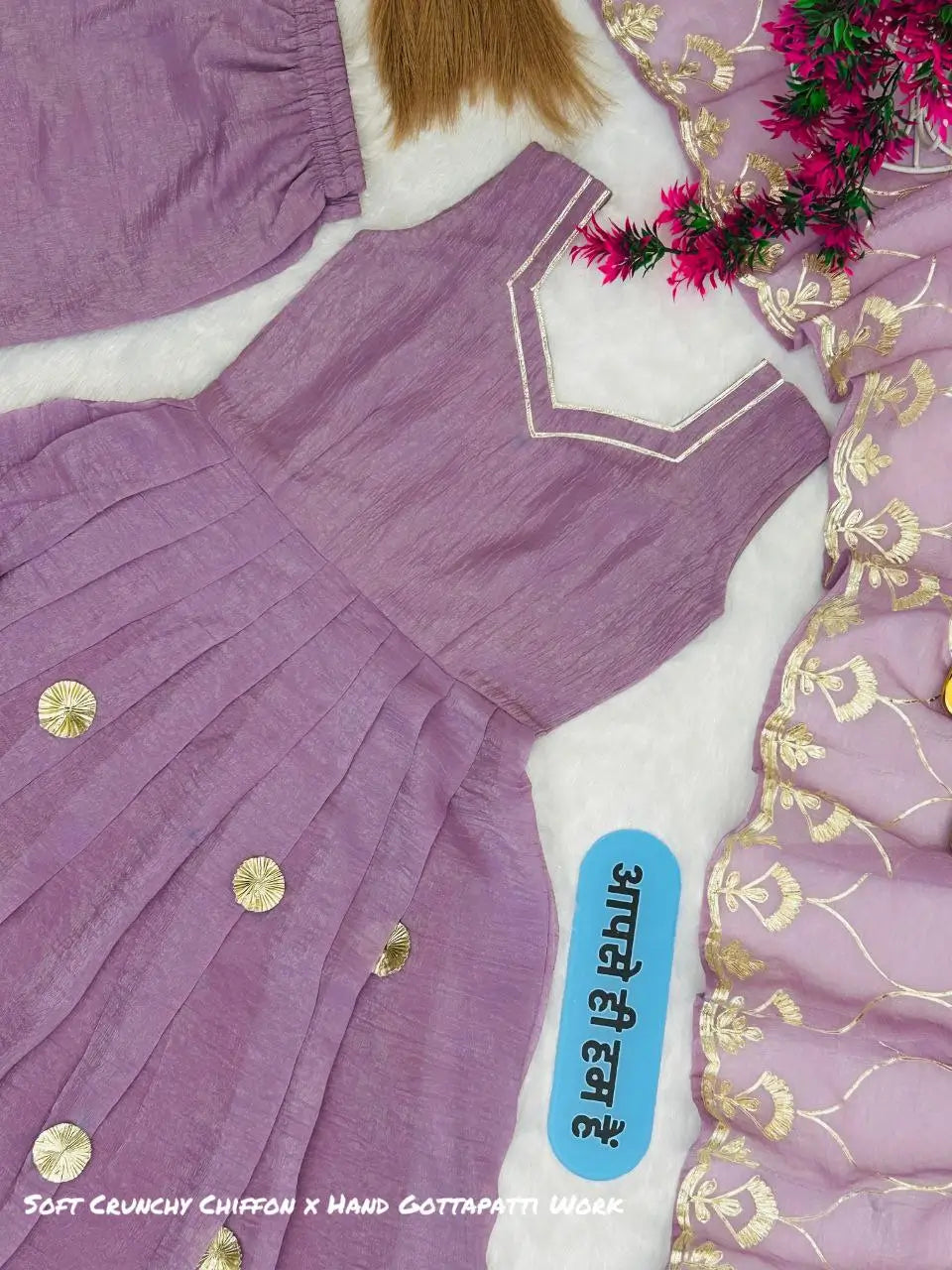 Handcrafted Chinon Anarkali Palazzo Set with Bandhani Dupatta