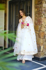 Handcrafted Chinon Anarkali Palazzo Set with Bandhani Dupatta