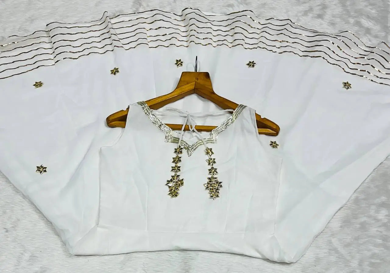 Handcrafted Chinon Anarkali Palazzo Set with Bandhani Dupatta