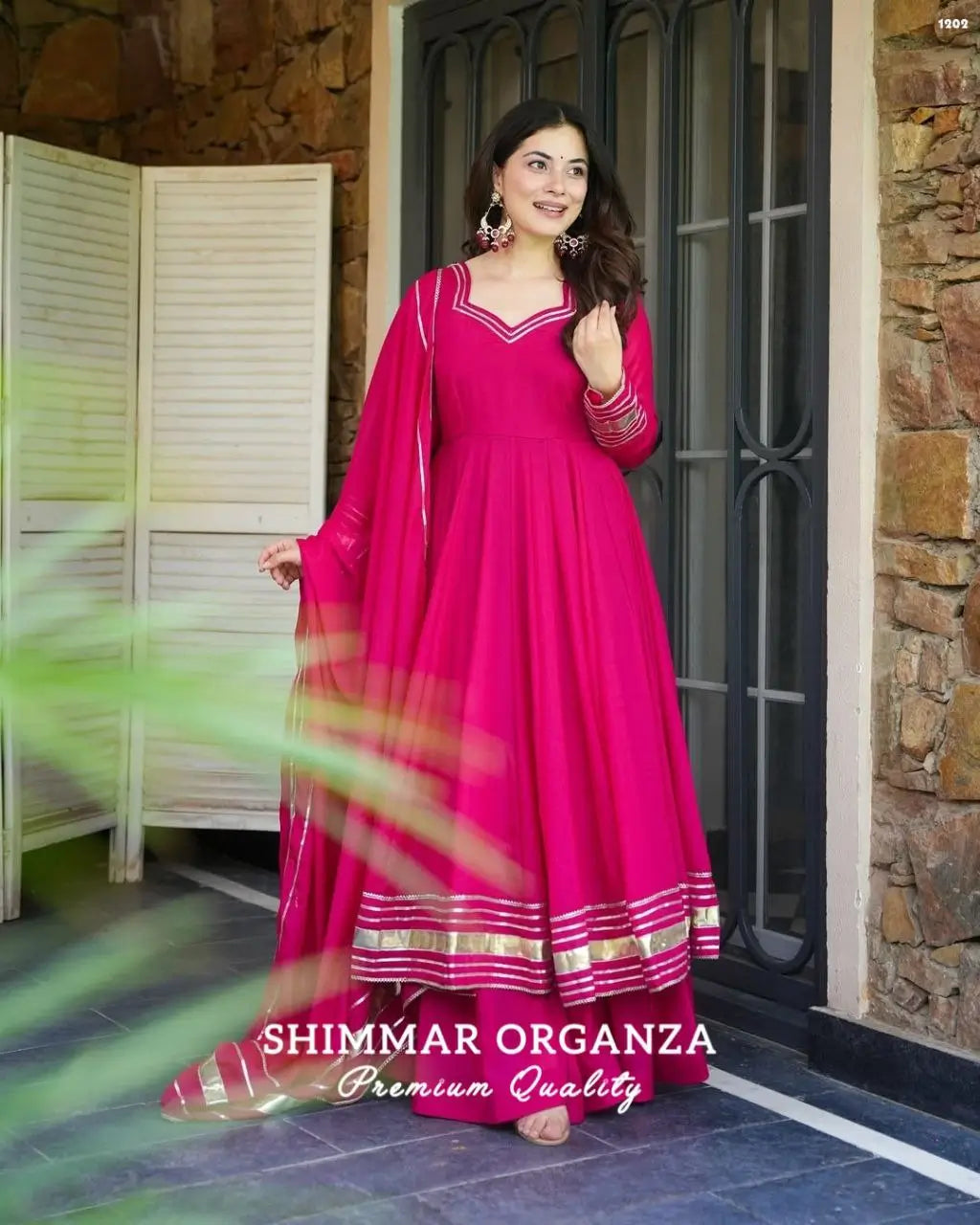Handcrafted Chinon Anarkali Palazzo Set with Bandhani Dupatta