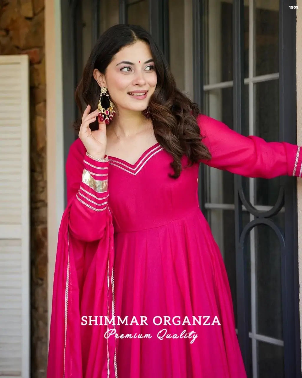 Handcrafted Chinon Anarkali Palazzo Set with Bandhani Dupatta