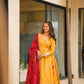 Handcrafted Chinon Anarkali Palazzo Set with Bandhani Dupatta