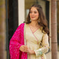 Handcrafted Chinon Anarkali Palazzo Set with Bandhani Dupatta