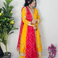 Handcrafted Chinon Anarkali Palazzo Set with Bandhani Dupatta