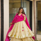 Handcrafted Chinon Anarkali Palazzo Set with Bandhani Dupatta