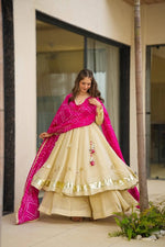Handcrafted Chinon Anarkali Palazzo Set with Bandhani Dupatta