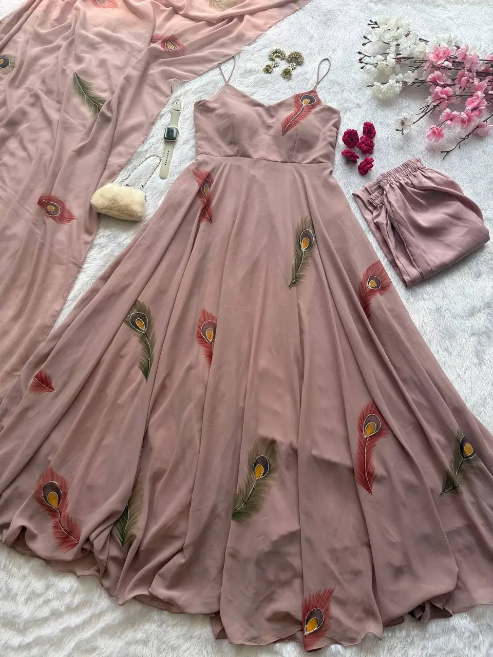 Handpainted Georgette Anarkali Suit Set for Festive and Elegant Wear