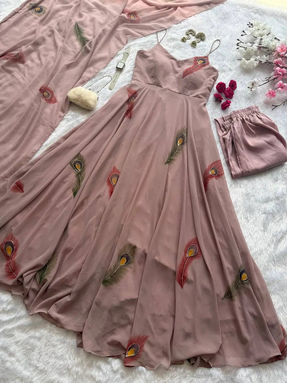 Handpainted Georgette Anarkali Suit Set for Festive and Elegant Wear