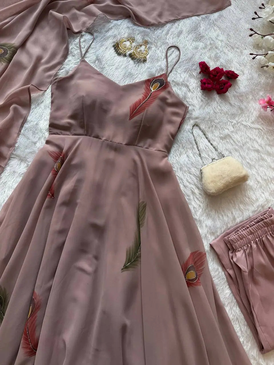 Handpainted Georgette Anarkali Suit Set for Festive and Elegant Wear
