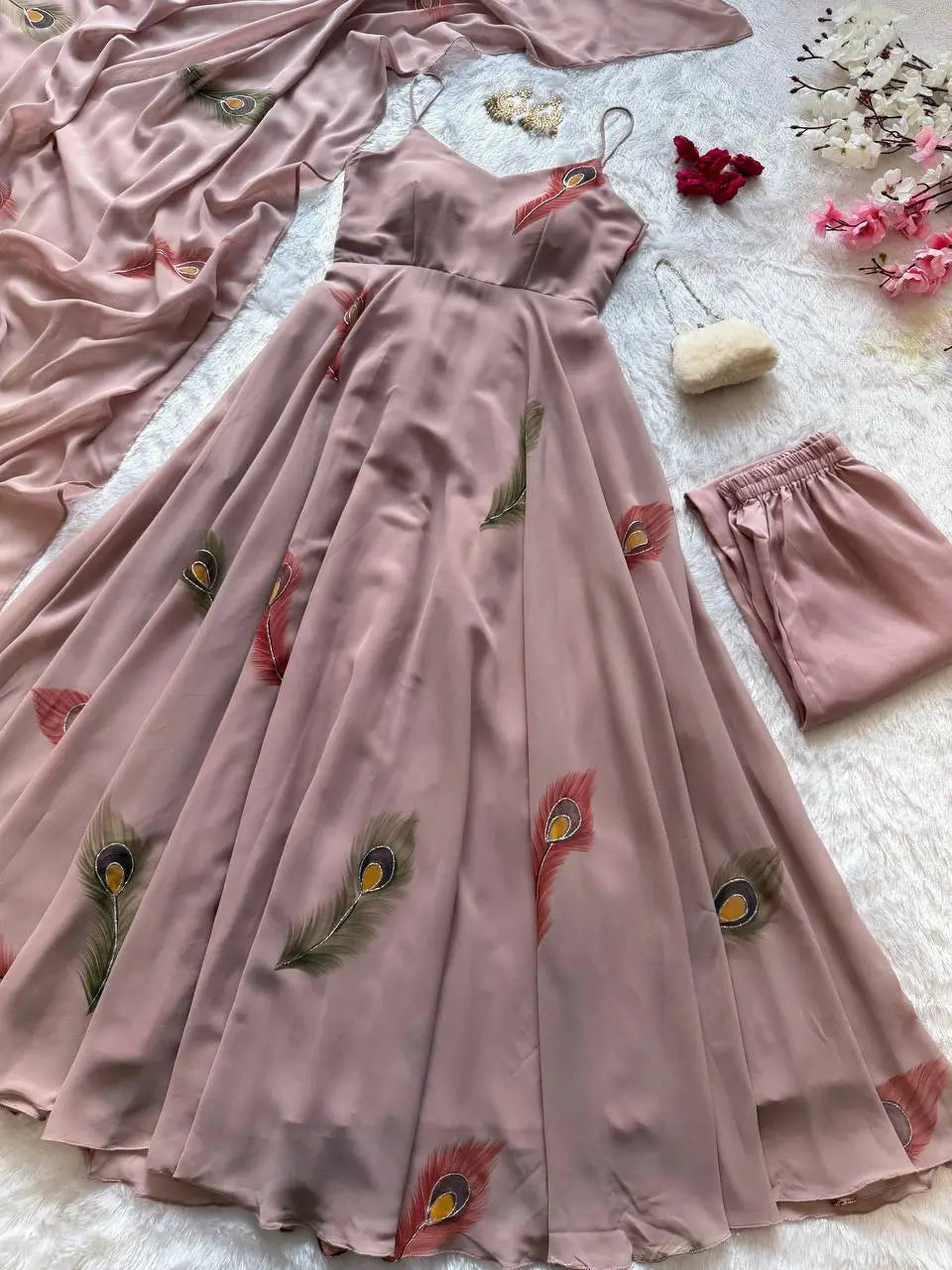 Handpainted Georgette Anarkali Suit Set for Festive and Elegant Wear