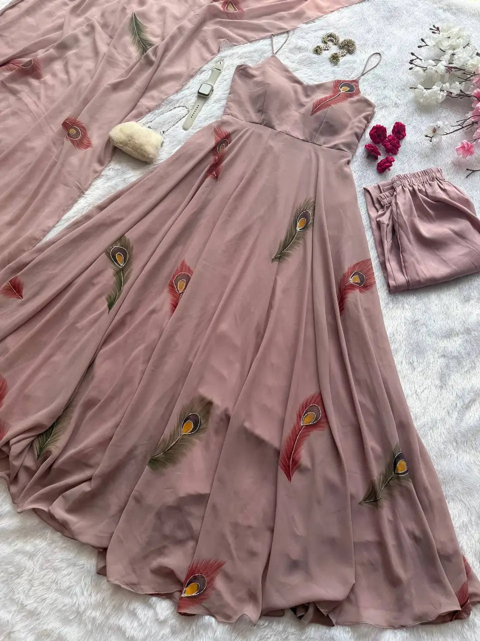 Handpainted Georgette Anarkali Suit Set for Festive and Elegant Wear