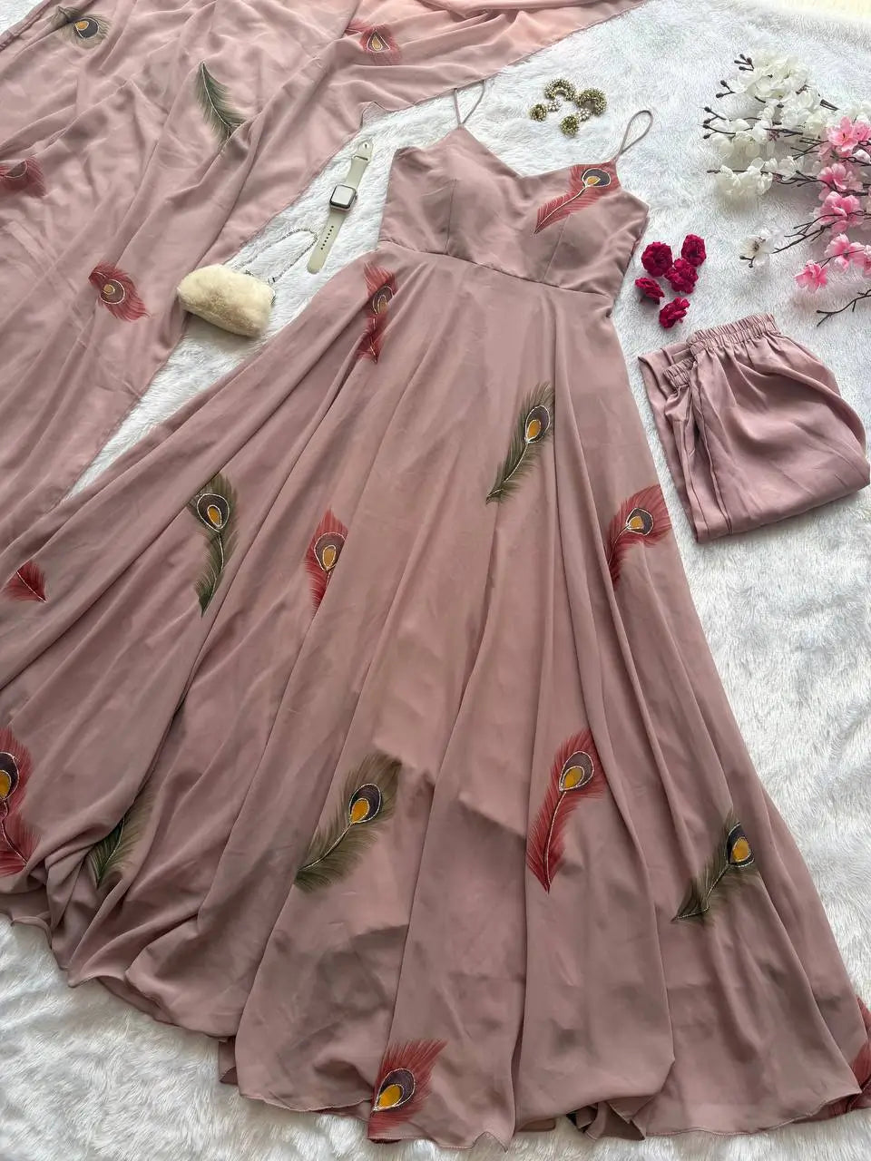 Handpainted Georgette Anarkali Suit Set for Festive and Elegant Wear