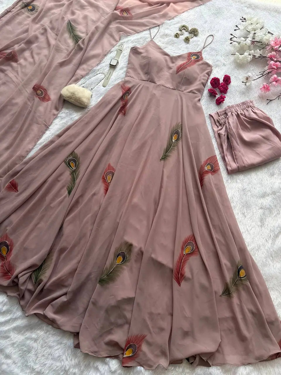 Handpainted Georgette Anarkali Suit Set for Festive and Elegant Wear