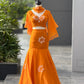 Handpainted Georgette Fishcut Lehenga Set with Ruffle Sleeve Blouse