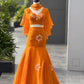 Handpainted Georgette Fishcut Lehenga Set with Ruffle Sleeve Blouse