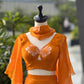 Handpainted Georgette Fishcut Lehenga Set with Ruffle Sleeve Blouse