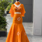 Handpainted Georgette Fishcut Lehenga Set with Ruffle Sleeve Blouse