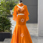 Handpainted Georgette Fishcut Lehenga Set with Ruffle Sleeve Blouse
