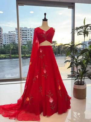 Handpainted Georgette Lehenga Set with Designer Blouse & Dupatta