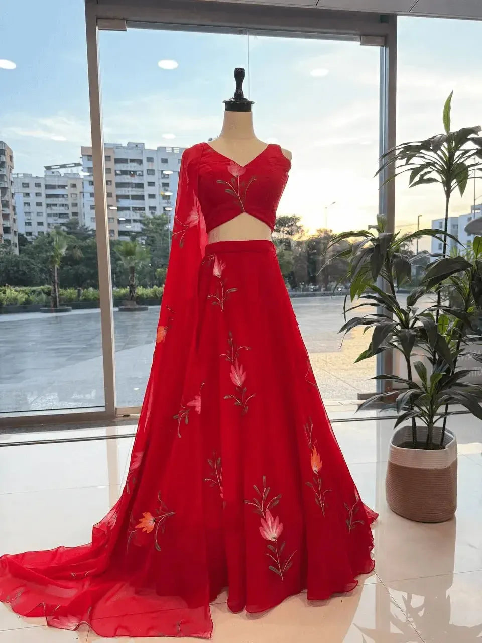 Handpainted Georgette Lehenga Set with Designer Blouse & Dupatta