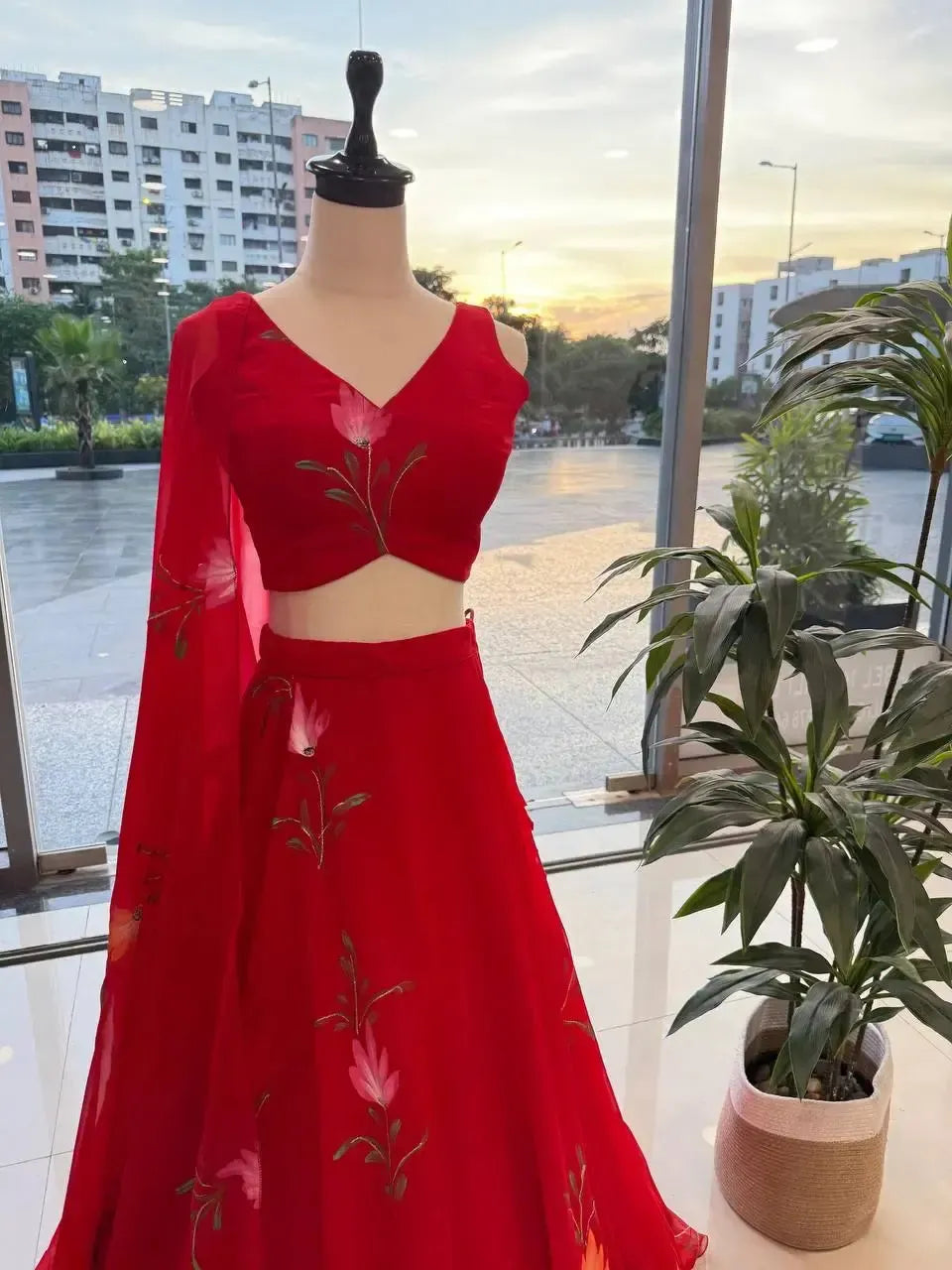 Handpainted Georgette Lehenga Set with Designer Blouse & Dupatta