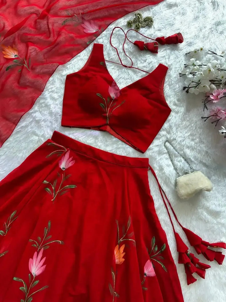 Handpainted Georgette Lehenga Set with Designer Blouse & Dupatta