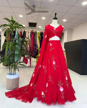 Handpainted Georgette Lehenga Set with Designer Blouse & Dupatta