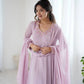 Handwork Embroidered Georgette Gown Set with Dupatta and Pant