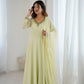 Handwork Embroidered Georgette Gown Set with Dupatta and Pant