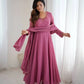 Handwork Embroidered Georgette Gown Set with Dupatta and Pant