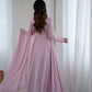Handwork Embroidered Georgette Gown Set with Dupatta and Pant