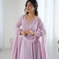 Handwork Embroidered Georgette Gown Set with Dupatta and Pant